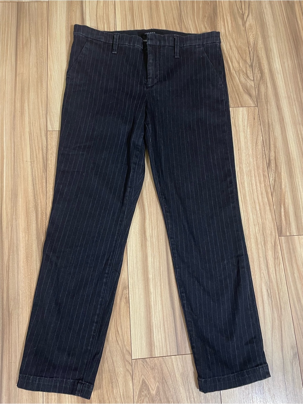J Brand Clara Black Pinstripe Trouser Pants.